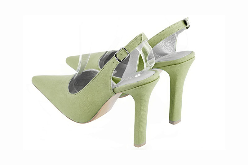 Meadow green women's slingback shoes. Pointed toe. Very high slim heel. Rear view - Florence KOOIJMAN